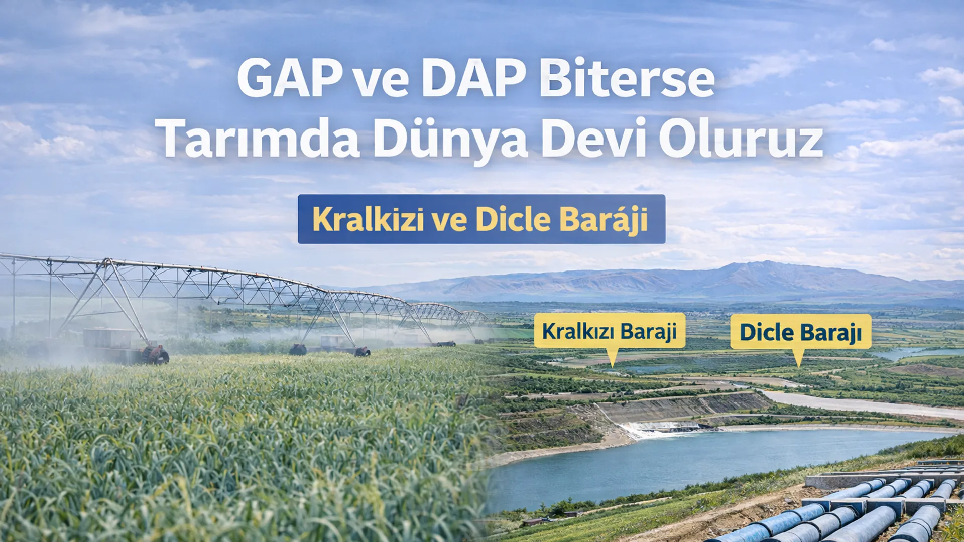 Irrigation of agricultural lands with modern pressurized pipe systems through Kralkizi and Dicle Dams within the scope of GAP and DAP irrigation projects