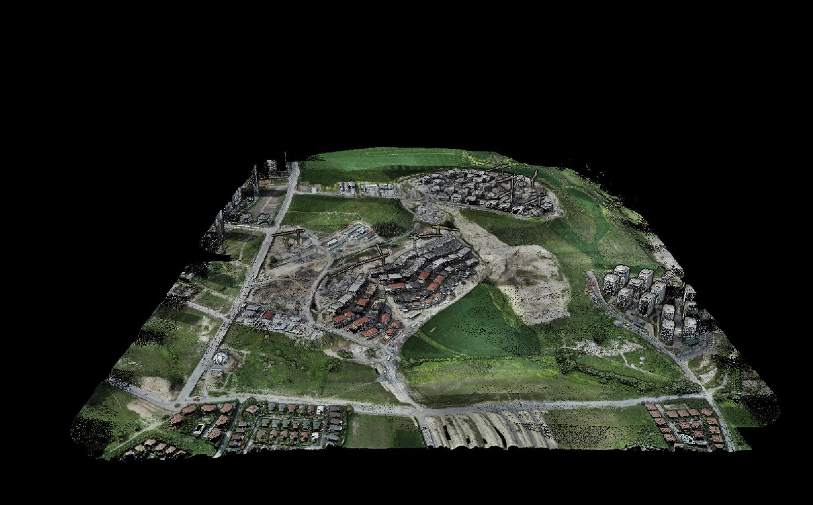 İstanbul Başakşehir Hoşdere Vadi Evleri genel altyapı, sanat yapıları ve yol inşaatı çalışmalarının havadan görünümü