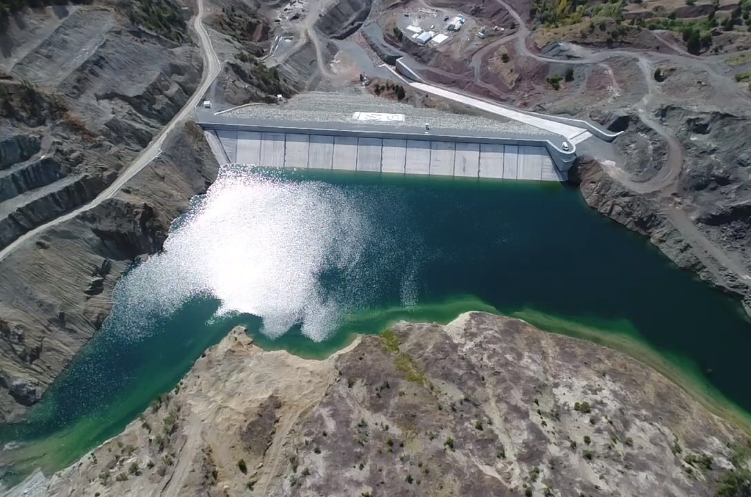 General view of the completed Corum Bayat Kunduzlu Dam body and reservoir area